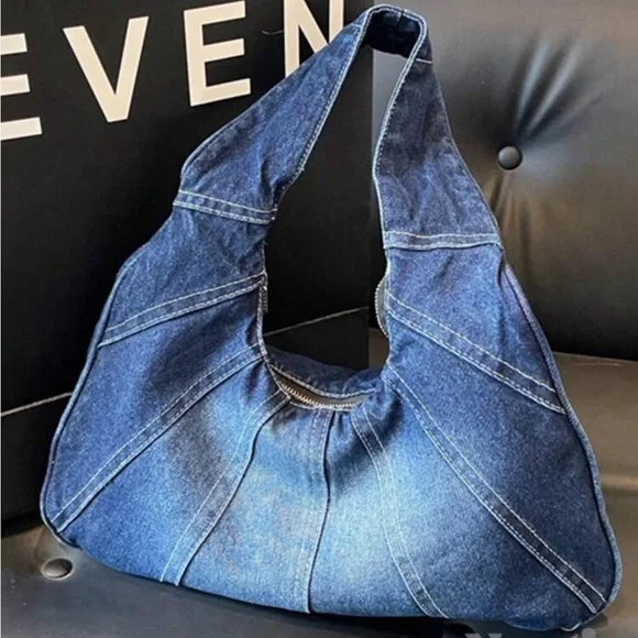 Denim Hobo Shoulder Bag - Blue - Picture 1 of 4